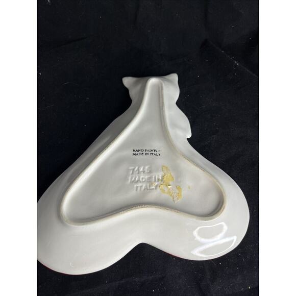 Porcelain Cat Shape With Red Hearts Hand Painted Tray/Dish Made in Italy #7145 - Picture 3 of 8
